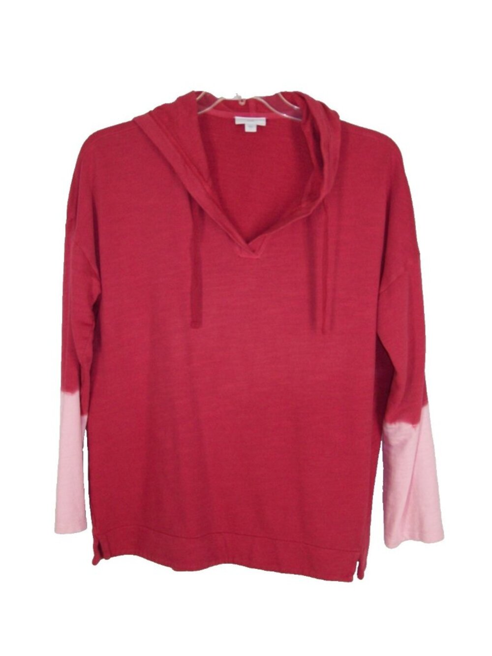 J Jill Hooded Sweatshirt sz L Hoodie Red Pink Cotton Dip Dye Coastal Boho Tunic